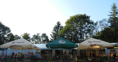 Beer tables and tent on the mountain house Rhone